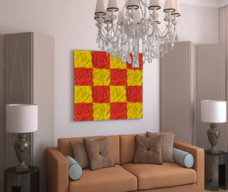 دیوار پانل PU 3D تزئینی قرمز / زرد رز 600MM * 600MM